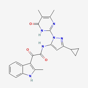 N-(3-Cyclopropyl-1-(4,5-dimethyl-6-oxo-1,6-dihydropyrimidin-2-yl)-1H-pyrazol-5-yl)-2-(2-methyl-1H-indol-3-yl)-2-oxoacetamide