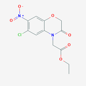 molecular formula C12H11ClN2O6 B304620 ethyl {6-chloro-7-nitro-3-oxo-2,3-dihydro-4H-1,4-benzoxazin-4-yl}acetate 