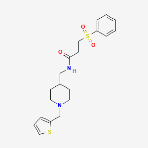 molecular formula C20H26N2O3S2 B3046205 3-(phenylsulfonyl)-N-((1-(thiophen-2-ylmethyl)piperidin-4-yl)methyl)propanamide CAS No. 1208776-87-7