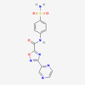 molecular formula C13H10N6O4S B3046295 3-(pyrazin-2-yl)-N-(4-sulfamoylphenyl)-1,2,4-oxadiazole-5-carboxamide CAS No. 1219844-35-5