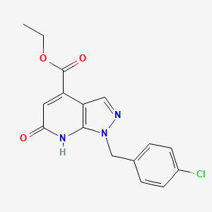 molecular formula C16H14ClN3O3 B3046454 ethyl 1-(4-chlorobenzyl)-6-oxo-6,7-dihydro-1H-pyrazolo[3,4-b]pyridine-4-carboxylate CAS No. 1245807-75-3