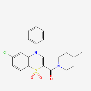 molecular formula C22H23ClN2O3S B3046503 (6-chloro-1,1-dioxido-4-(p-tolyl)-4H-benzo[b][1,4]thiazin-2-yl)(4-methylpiperidin-1-yl)methanone CAS No. 1251614-49-9