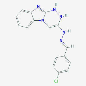 molecular formula C16H13ClN6 B304661 4-Chlorobenzaldehyde 1,2-dihydro[1,2,4]triazino[4,3-a]benzimidazol-3-ylhydrazone 