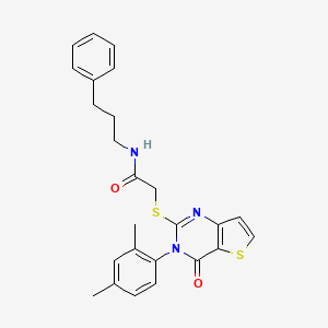molecular formula C25H25N3O2S2 B3046612 2-{[3-(2,4-dimethylphenyl)-4-oxo-3,4-dihydrothieno[3,2-d]pyrimidin-2-yl]sulfanyl}-N-(3-phenylpropyl)acetamide CAS No. 1260939-67-0