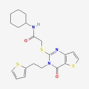 molecular formula C20H23N3O2S3 B3046613 N-cyclohexyl-2-({4-oxo-3-[2-(thiophen-2-yl)ethyl]-3,4-dihydrothieno[3,2-d]pyrimidin-2-yl}sulfanyl)acetamide CAS No. 1260995-47-8