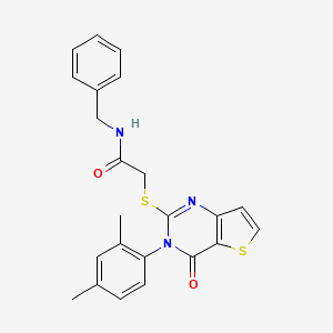 molecular formula C23H21N3O2S2 B3046614 N-benzyl-2-{[3-(2,4-dimethylphenyl)-4-oxo-3,4-dihydrothieno[3,2-d]pyrimidin-2-yl]sulfanyl}acetamide CAS No. 1261016-93-6