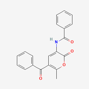 molecular formula C20H15NO4 B3046697 苯甲酰胺，N-(5-苯甲酰基-6-甲基-2-氧代-2H-吡喃-3-基)- CAS No. 127143-19-5