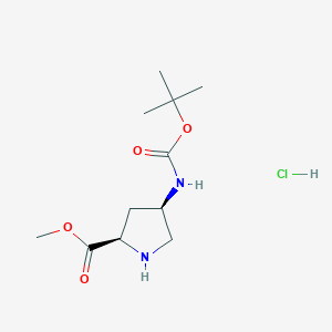molecular formula C11H21ClN2O4 B3046716 (2R,4R)-Methyl 4-((tert-butoxycarbonyl)amino)pyrrolidine-2-carboxylate hydrochloride CAS No. 1279038-36-6