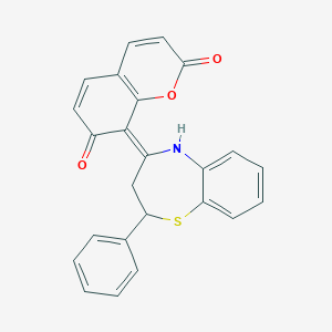 molecular formula C24H17NO3S B304689 (8E)-8-(2-phenyl-3,5-dihydro-2H-1,5-benzothiazepin-4-ylidene)chromene-2,7-dione 