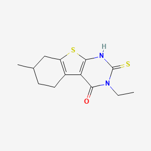 molecular formula C13H16N2OS2 B3046918 3-Ethyl-7-methyl-2,3,5,6,7,8-hexahydro-2-thioxo-(1)benzothieno(2,3-d)pyrimidin-4(1H)-one CAS No. 132605-26-6