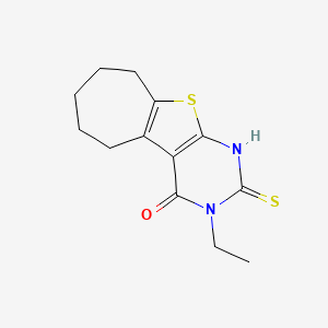 molecular formula C13H16N2OS2 B3046919 4H-Cyclohepta(4,5)thieno(2,3-d)pyrimidin-4-one, 1,2,3,5,6,7,8,9-octahydro-3-ethyl-2-thioxo- CAS No. 132605-27-7