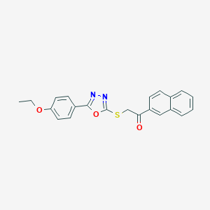 molecular formula C22H18N2O3S B304699 2-{[5-(4-Ethoxyphenyl)-1,3,4-oxadiazol-2-yl]sulfanyl}-1-(2-naphthyl)ethanone 