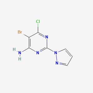 molecular formula C7H5BrClN5 B3047017 5-溴-6-氯-2-(1H-吡唑-1-基)嘧啶-4-胺 CAS No. 1337962-43-2