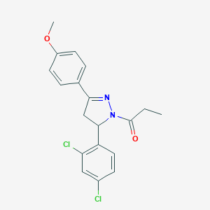 molecular formula C19H18Cl2N2O2 B304702 4-[5-(2,4-dichlorophenyl)-1-propanoyl-4,5-dihydro-1H-pyrazol-3-yl]phenyl methyl ether 