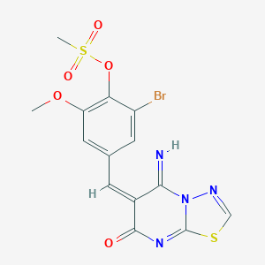molecular formula C14H11BrN4O5S2 B304725 2-bromo-4-[(5-imino-7-oxo-5H-[1,3,4]thiadiazolo[3,2-a]pyrimidin-6(7H)-ylidene)methyl]-6-methoxyphenyl methanesulfonate 