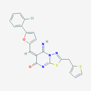 molecular formula C21H13ClN4O2S2 B304728 6-{[5-(2-chlorophenyl)-2-furyl]methylene}-5-imino-2-(2-thienylmethyl)-5,6-dihydro-7H-[1,3,4]thiadiazolo[3,2-a]pyrimidin-7-one 