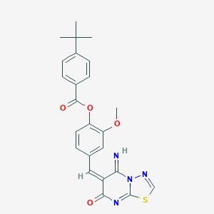 molecular formula C24H22N4O4S B304729 4-[(5-imino-7-oxo-5H-[1,3,4]thiadiazolo[3,2-a]pyrimidin-6(7H)-ylidene)methyl]-2-methoxyphenyl 4-tert-butylbenzoate 