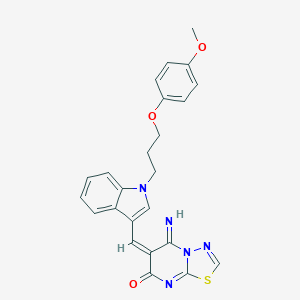 molecular formula C24H21N5O3S B304731 5-imino-6-({1-[3-(4-methoxyphenoxy)propyl]-1H-indol-3-yl}methylene)-5,6-dihydro-7H-[1,3,4]thiadiazolo[3,2-a]pyrimidin-7-one 