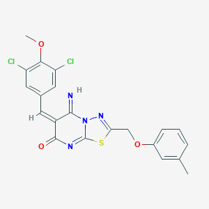 molecular formula C21H16Cl2N4O3S B304732 6-(3,5-dichloro-4-methoxybenzylidene)-5-imino-2-[(3-methylphenoxy)methyl]-5,6-dihydro-7H-[1,3,4]thiadiazolo[3,2-a]pyrimidin-7-one 