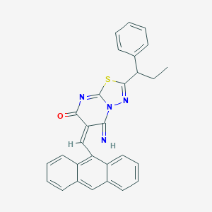 molecular formula C29H22N4OS B304733 6-(9-anthrylmethylene)-5-imino-2-(1-phenylpropyl)-5,6-dihydro-7H-[1,3,4]thiadiazolo[3,2-a]pyrimidin-7-one 