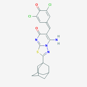 molecular formula C22H20Cl2N4O2S B304734 2-(1-adamantyl)-6-(3,5-dichloro-4-hydroxybenzylidene)-5-imino-5,6-dihydro-7H-[1,3,4]thiadiazolo[3,2-a]pyrimidin-7-one 