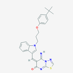 molecular formula C27H27N5O2S B304735 6-({1-[3-(4-tert-butylphenoxy)propyl]-1H-indol-3-yl}methylene)-5-imino-5,6-dihydro-7H-[1,3,4]thiadiazolo[3,2-a]pyrimidin-7-one 