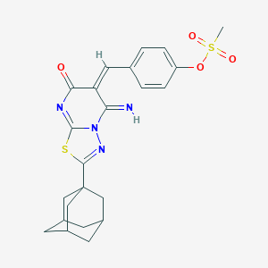 molecular formula C23H24N4O4S2 B304737 4-[(2-(1-adamantyl)-5-imino-7-oxo-5H-[1,3,4]thiadiazolo[3,2-a]pyrimidin-6(7H)-ylidene)methyl]phenyl methanesulfonate 