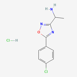 molecular formula C10H11Cl2N3O B3047379 1-[5-(4-Chlorophenyl)-1,2,4-oxadiazol-3-yl]ethan-1-amine hydrochloride CAS No. 1384429-93-9