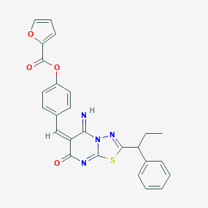 molecular formula C26H20N4O4S B304738 4-[(5-imino-7-oxo-2-(1-phenylpropyl)-5H-[1,3,4]thiadiazolo[3,2-a]pyrimidin-6(7H)-ylidene)methyl]phenyl 2-furoate 