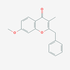 molecular formula C18H16O3 B3047389 4H-1-Benzopyran-4-one, 7-methoxy-3-methyl-2-(phenylmethyl)- CAS No. 138548-50-2
