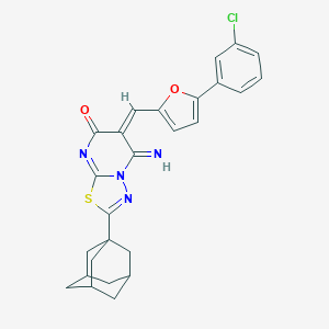 molecular formula C26H23ClN4O2S B304740 2-(1-adamantyl)-6-{[5-(3-chlorophenyl)-2-furyl]methylene}-5-imino-5,6-dihydro-7H-[1,3,4]thiadiazolo[3,2-a]pyrimidin-7-one 