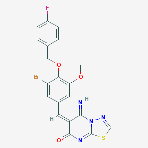 molecular formula C20H14BrFN4O3S B304742 (6E)-6-{3-bromo-4-[(4-fluorobenzyl)oxy]-5-methoxybenzylidene}-5-imino-5,6-dihydro-7H-[1,3,4]thiadiazolo[3,2-a]pyrimidin-7-one 