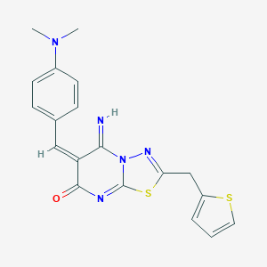 molecular formula C19H17N5OS2 B304744 6-[4-(dimethylamino)benzylidene]-5-imino-2-(thien-2-ylmethyl)-5,6-dihydro-7H-[1,3,4]thiadiazolo[3,2-a]pyrimidin-7-one 
