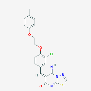 molecular formula C21H17ClN4O3S B304748 6-{3-chloro-4-[2-(4-methylphenoxy)ethoxy]benzylidene}-5-imino-5,6-dihydro-7H-[1,3,4]thiadiazolo[3,2-a]pyrimidin-7-one 