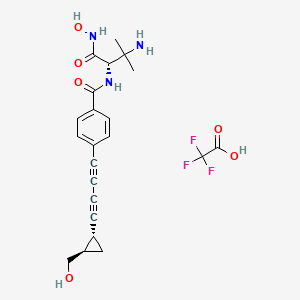 molecular formula C22H24F3N3O6 B3047518 (2S)-3-amino-N-hydroxy-2-[(4-{4-[(1R,2R)-2-(hydroxymethyl)cyclopropyl]buta-1,3-diyn-1-yl}phenyl)formamido]-3-methylbutanamide, trifluoroacetic acid CAS No. 1410809-37-8