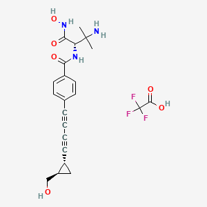 molecular formula C22H24F3N3O6 B3047518 (2S)-3-氨基-N-羟基-2-[(4-{4-[(1R,2R)-2-(羟甲基)环丙基]丁-1,3-二炔-1-基}苯基)甲酰氨基]-3-甲基丁酰胺，三氟乙酸 CAS No. 1410809-37-8