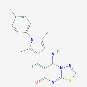 molecular formula C19H17N5OS B304755 6-{[2,5-dimethyl-1-(4-methylphenyl)-1H-pyrrol-3-yl]methylene}-5-imino-5,6-dihydro-7H-[1,3,4]thiadiazolo[3,2-a]pyrimidin-7-one 