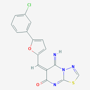 molecular formula C16H9ClN4O2S B304756 6-{[5-(3-chlorophenyl)-2-furyl]methylene}-5-imino-5,6-dihydro-7H-[1,3,4]thiadiazolo[3,2-a]pyrimidin-7-one 