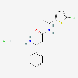 molecular formula C15H18Cl2N2OS B3047578 3-amino-N-[1-(5-chlorothiophen-2-yl)ethyl]-3-phenylpropanamide hydrochloride CAS No. 1423029-40-6