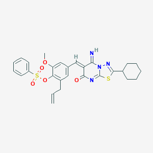 molecular formula C28H28N4O5S2 B304758 2-allyl-4-[(2-cyclohexyl-5-imino-7-oxo-5H-[1,3,4]thiadiazolo[3,2-a]pyrimidin-6(7H)-ylidene)methyl]-6-methoxyphenyl benzenesulfonate 