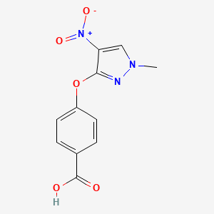 molecular formula C11H9N3O5 B3047632 4-[(1-methyl-4-nitro-1H-pyrazol-3-yl)oxy]benzoic acid CAS No. 1429417-82-2