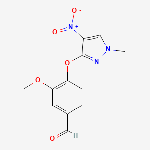 molecular formula C12H11N3O5 B3047638 3-Methoxy-4-((1-methyl-4-nitro-1H-pyrazol-3-yl)oxy)benzaldehyde CAS No. 1429418-15-4
