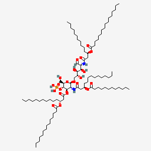 molecular formula C96H181N2O21P B3047661 [(3R)-1-[[(2R,3R,4S,5R)-6-[(2R,3R,4R,5S,6R)-3-[[(3R)-3-dodecanoyloxytetradecanoyl]amino]-6-(hydroxymethyl)-5-phosphonooxy-4-[(3R)-3-tetradecanoyloxytetradecanoyl]oxyoxan-2-yl]oxy-3,4,5-trihydroxy-1-oxohexan-2-yl]amino]-1-oxotetradecan-3-yl] hexadecanoate CAS No. 143110-73-0