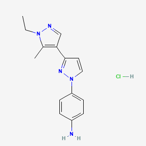 molecular formula C15H18ClN5 B3047684 4-(1'-ethyl-5'-methyl-1H,1'H-3,4'-bipyrazol-1-yl)aniline CAS No. 1431964-46-3