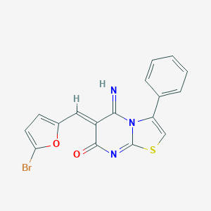 molecular formula C17H10BrN3O2S B304774 (6Z)-6-[(5-bromofuran-2-yl)methylidene]-5-imino-3-phenyl-5,6-dihydro-7H-[1,3]thiazolo[3,2-a]pyrimidin-7-one 