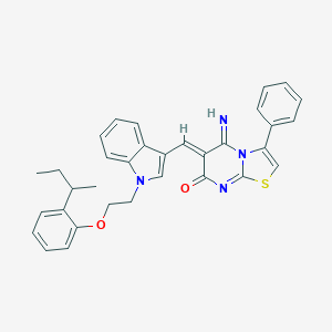 molecular formula C33H30N4O2S B304775 (6Z)-6-[(1-{2-[2-(butan-2-yl)phenoxy]ethyl}-1H-indol-3-yl)methylidene]-5-imino-3-phenyl-5,6-dihydro-7H-[1,3]thiazolo[3,2-a]pyrimidin-7-one 
