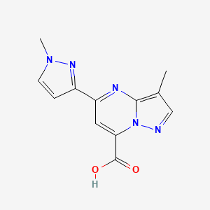 molecular formula C12H11N5O2 B3047767 3-Methyl-5-(1-methyl-1H-pyrazol-3-yl)pyrazolo[1,5-a]pyrimidine-7-carboxylic acid CAS No. 1443279-06-8