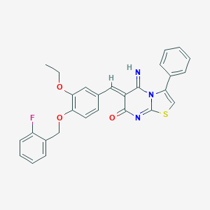 molecular formula C28H22FN3O3S B304777 (6Z)-6-{3-ethoxy-4-[(2-fluorobenzyl)oxy]benzylidene}-5-imino-3-phenyl-5,6-dihydro-7H-[1,3]thiazolo[3,2-a]pyrimidin-7-one 