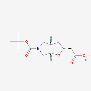 molecular formula C13H21NO5 B3047795 Racemic-2-((2R,3aS,6aS)-5-(tert-butoxycarbonyl)hexahydro-2H-furo[2,3-c]pyrrol-2-yl)acetic acid CAS No. 1445951-51-8