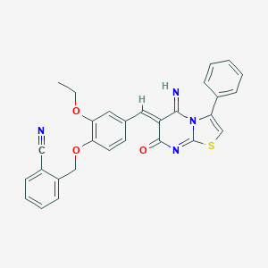 2-({2-ethoxy-4-[(Z)-(5-imino-7-oxo-3-phenyl-5H-[1,3]thiazolo[3,2-a]pyrimidin-6(7H)-ylidene)methyl]phenoxy}methyl)benzonitrile